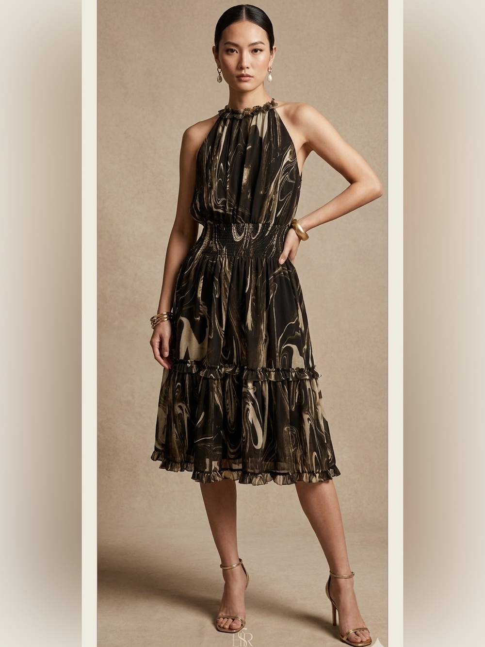 Banana Republic Black and Gray Swirl Midi Dress